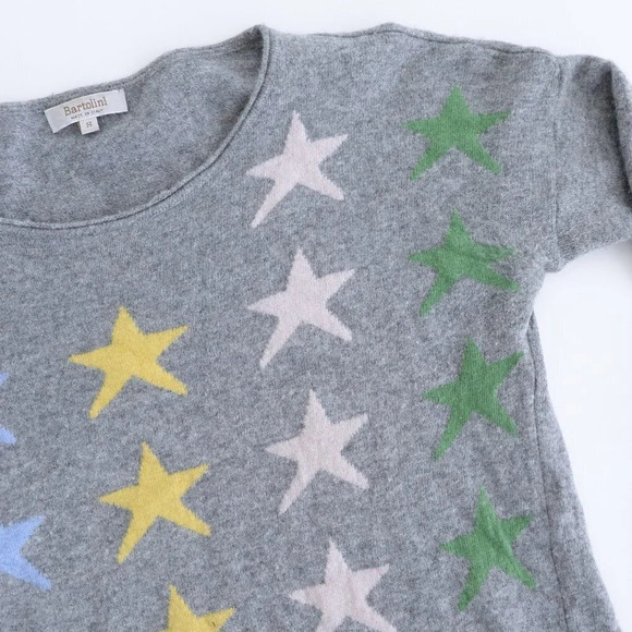 Bartolini Grey with Stars  48% Wool, 7% Cashmere Crewneck Sweater Small - Picture 10 of 13